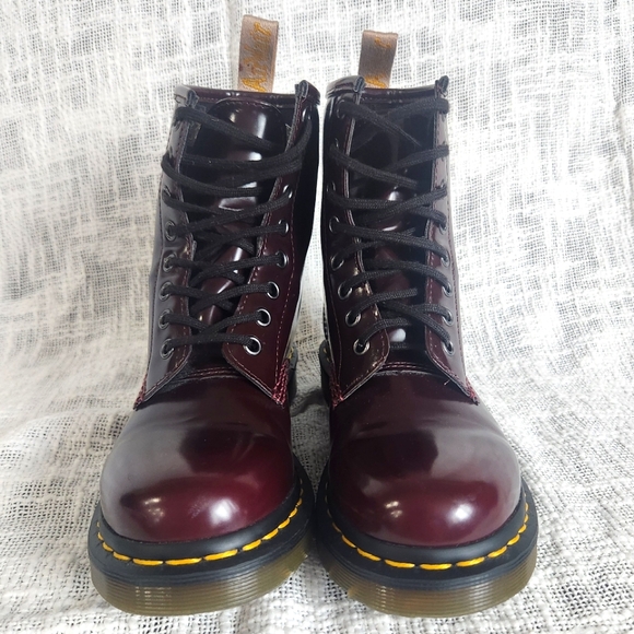 New Dr. Martens Cherry Red Air Wair Vegan RubOff 1460 Lace Up Boots - Picture 2 of 15